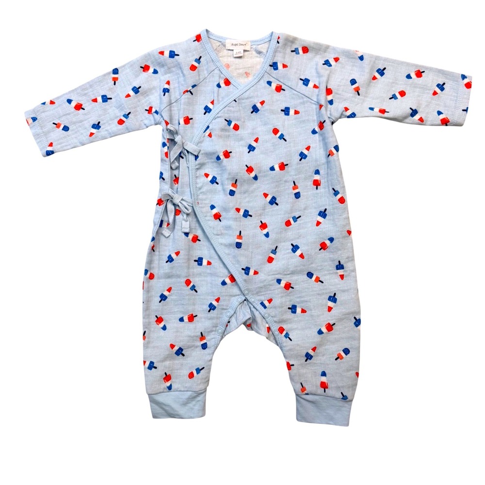 Angel Dear Baby Blue American Popsicle Muslin Kimono Romper 3-6M Red White NWOT